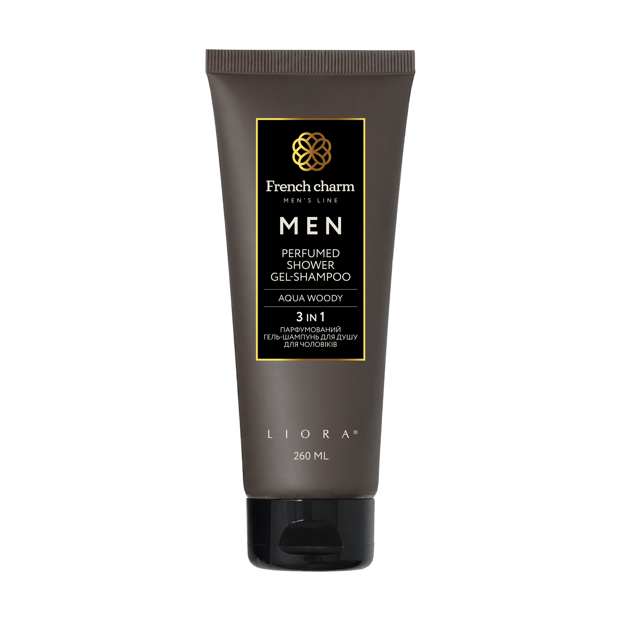 Парфумований гель-шампунь для душу 3 в 1 Liora French Charm Men Perfumed Shower Gel-Shampoo Aqua Woody чоловічий, 260 мл